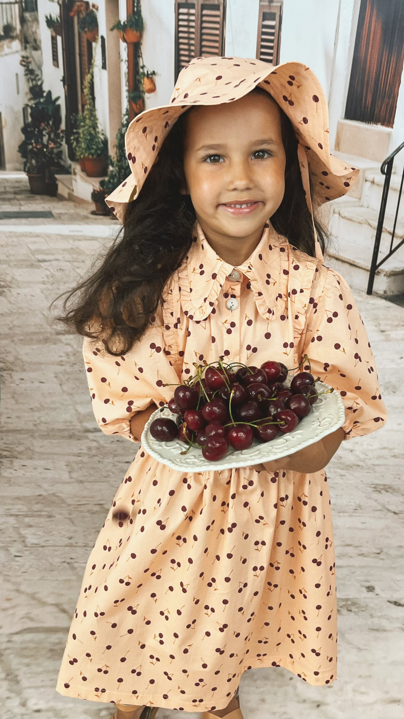 Dress with ruffle & small cherries