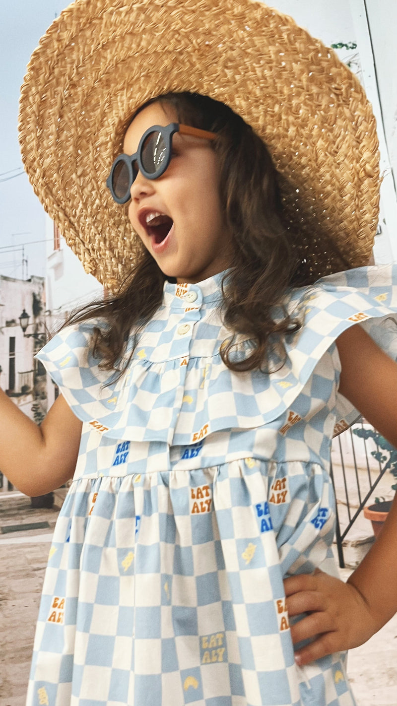 Dress with blue checkers allover print