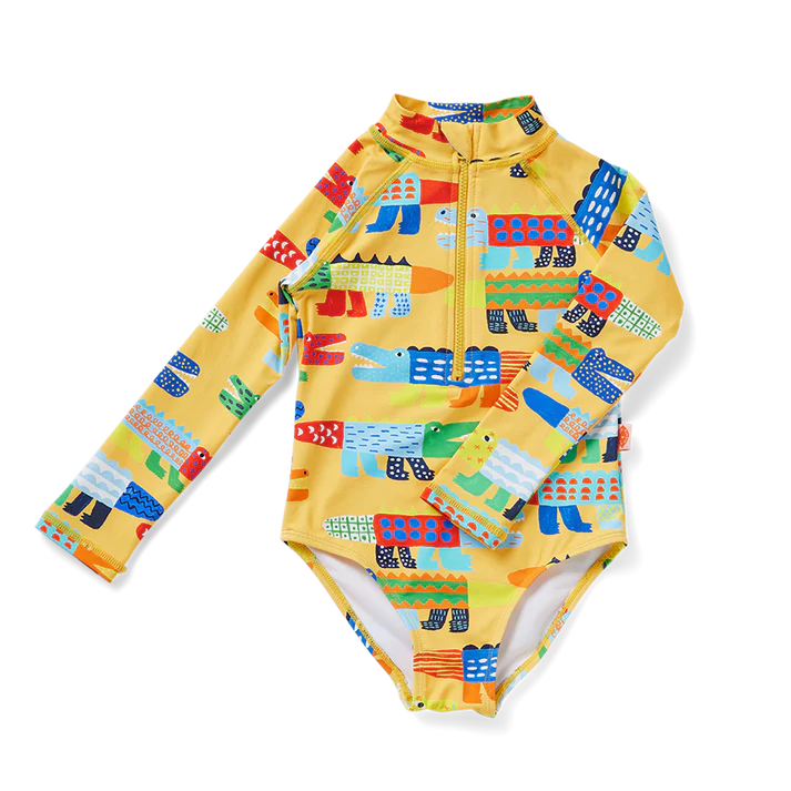 Long Sleeve Zip Bather Chomp Chomp Croco