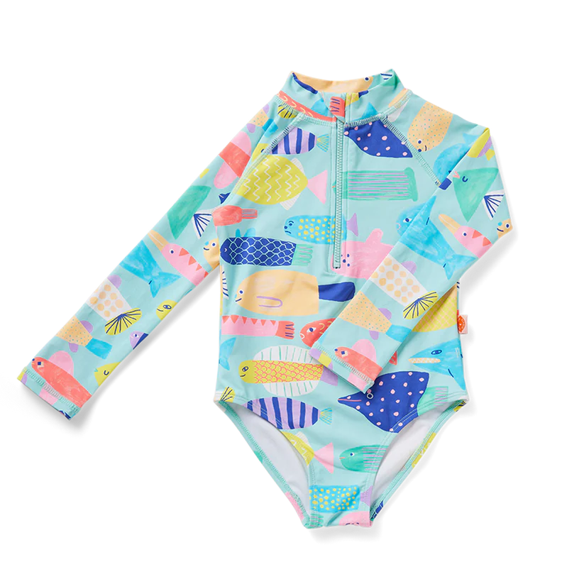 Long Sleeve Zip Bather Fish - Rainbow Reef