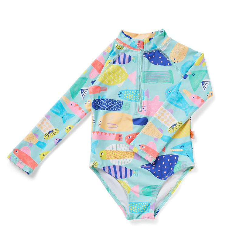 Long Sleeve Zip Bather Fish - Rainbow Reef