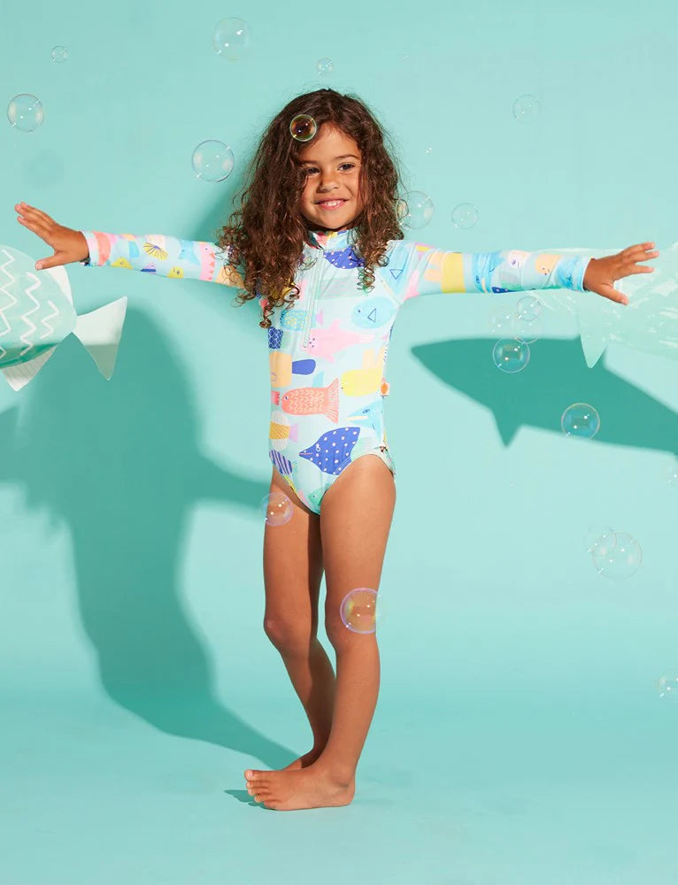 Long Sleeve Zip Bather Fish - Rainbow Reef