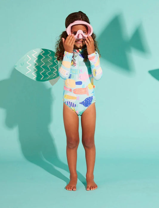 Long Sleeve Zip Bather Fish - Rainbow Reef