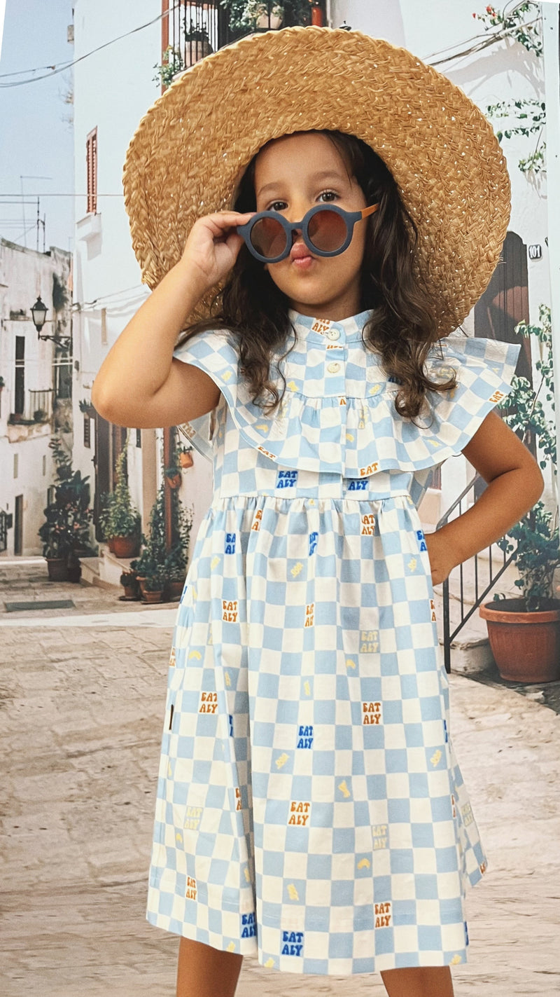 Dress with blue checkers allover print