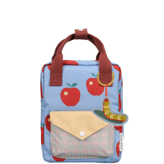 Small backpack with cherry design on a white background