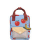 Small backpack with cherry design on a white background