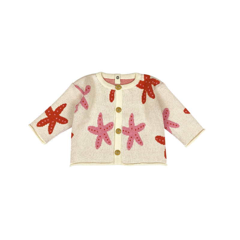 Children's cardigan with starfish pattern on a white background