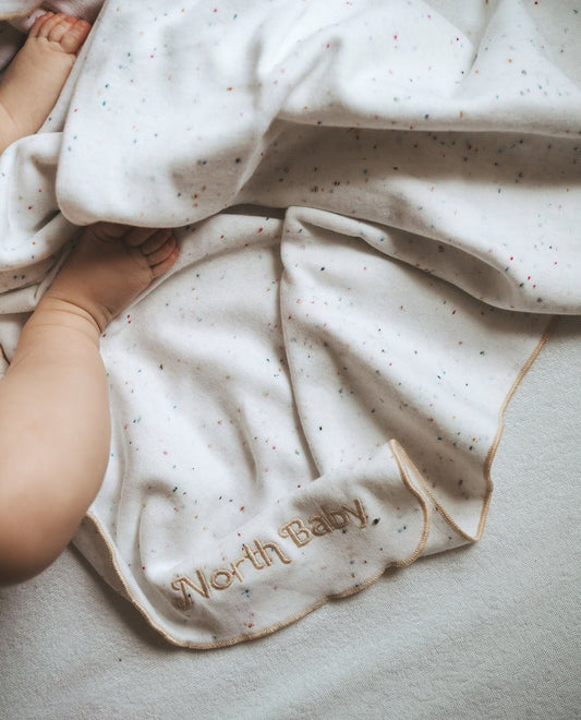 XL organic cotton blanket with recycled flecks (White Milk)